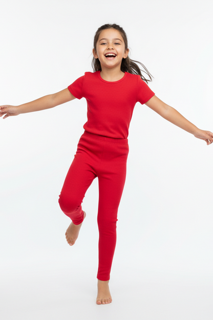Red Ribbed Leggings