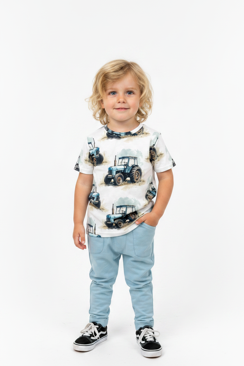 T-shirt Tractor Retro Blue