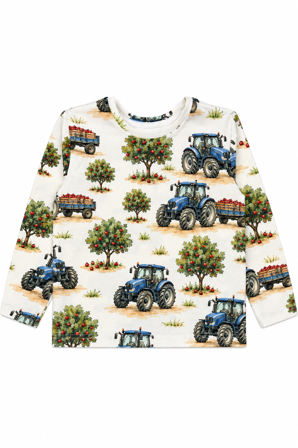 Traktor w jabłkowym sadzie
